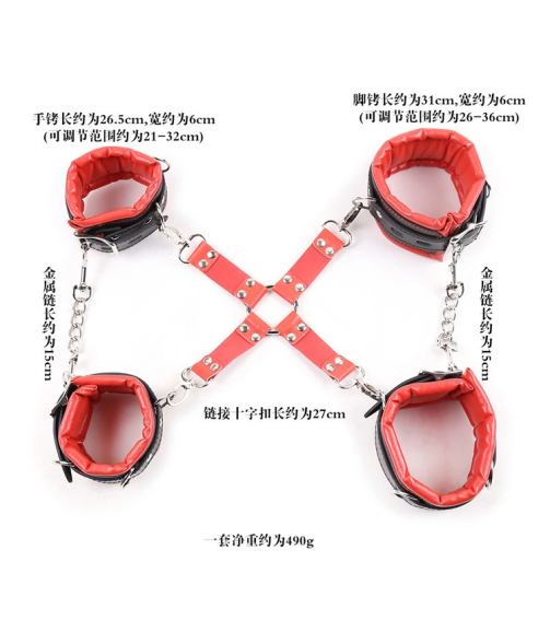 Bdsm Bondage Handcuff Ankle Cuff Sex Slave Leather 4-Hook Cross Strap Hog-Tie Restraint System for Wrist Cuffs Role Play Costume