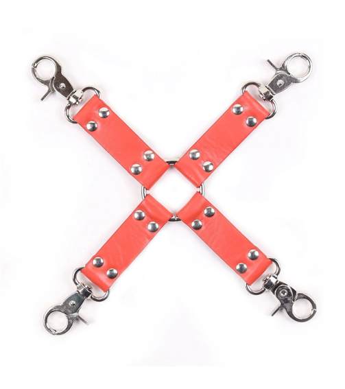 Bdsm Bondage Handcuff Ankle Cuff Sex Slave Leather 4-Hook Cross Strap Hog-Tie Restraint System for Wrist Cuffs Role Play Costume