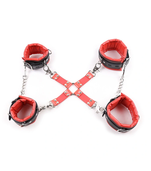 Bdsm Bondage Handcuff Ankle Cuff Sex Slave Leather 4-Hook Cross Strap Hog-Tie Restraint System for Wrist Cuffs Role Play Costume