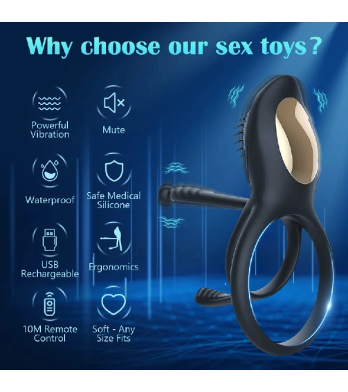 Men′s Silicone Double Ring Sperm Lock Couple Shock Penile Men′s Masturbate Sexual Products Vibrating Ring for Men Sex Toys