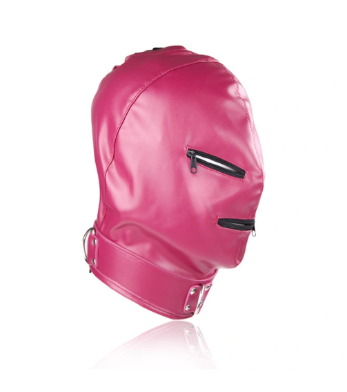 Leather Bdsm Bondage Hood Adjustable Fetish Mask Headgear with Zipper 2 Colors