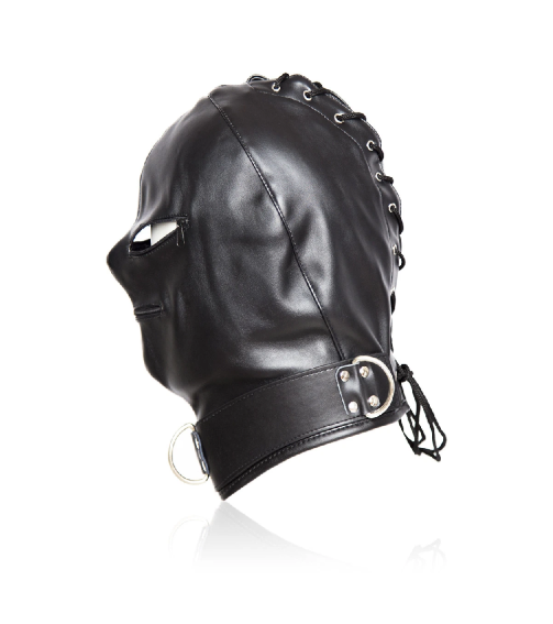 Leather Bdsm Bondage Hood Adjustable Fetish Mask Headgear with Zipper 2 Colors