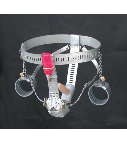 Bdsm Handcuff Bondage Locking Adjustable Chastity Belt with Remote Control Vibrator Anal Toys Tight Penis Sex Toys