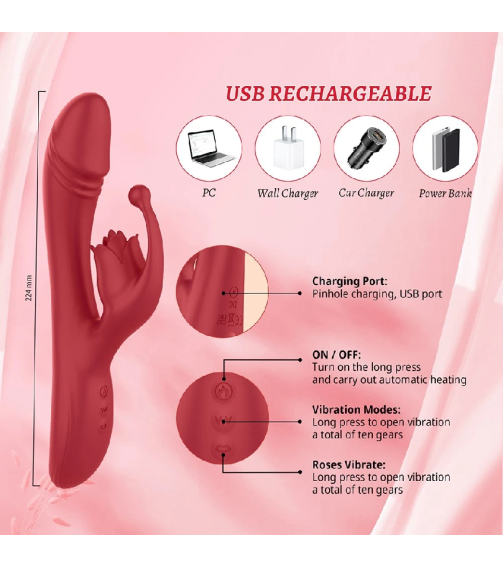 Multi-Function Rose Dildo Rabbit Flapping Vibrator G Spot Vibrator Cliroral Stimulator Silicone Toys Sex Toys